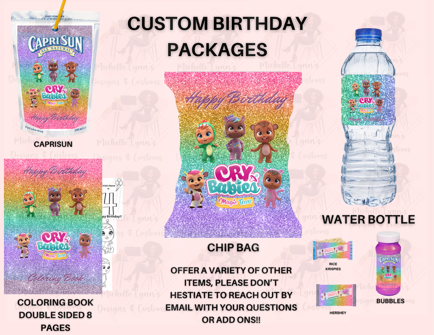 Cry Babies party Bundle 10 Count- Bag, Chip Bag, Capri Sun