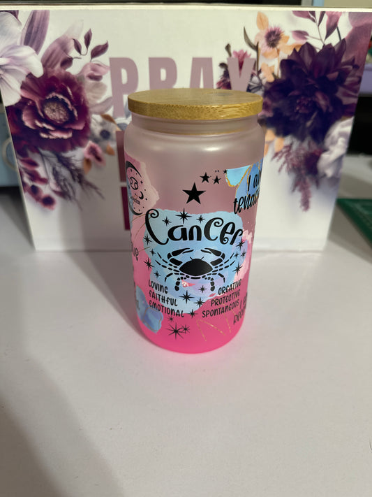 Tumbler can with wood top, Cancer design